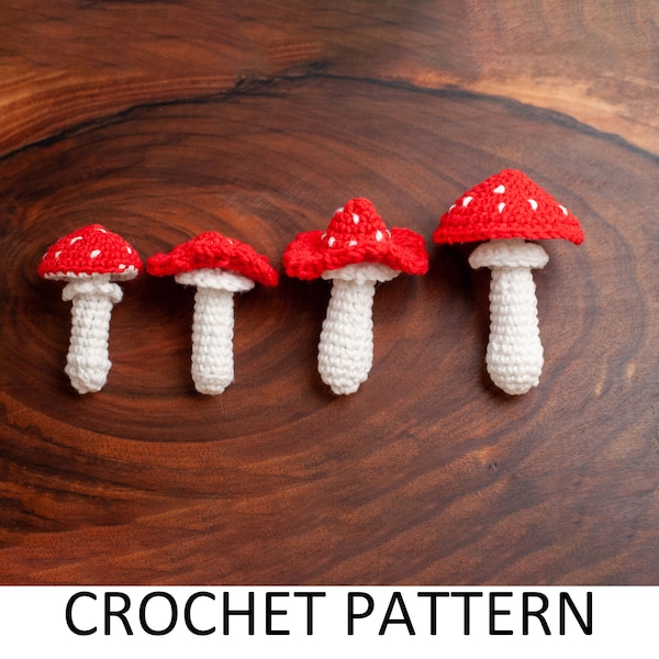Bundle of 4 Fly Agaric Mushroom Crochet Patterns PDF. Crochet Mushrooms Set. Easy Beginner Crochet Tutorial Amigurumi Pattern