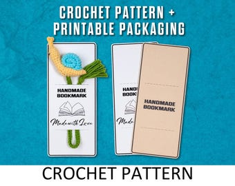 Patrón de crochet para marcapáginas de caracol con empaque imprimible. Patrón de marcapáginas de animales. Regalo para lectores. Funda para marcapáginas. Accesorios para libros