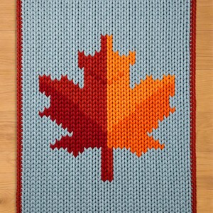 Maple Leaf Finger Knitting Pattern. Chunky Knit Blanket Pattern. Floral Chunky Blanket Pattern