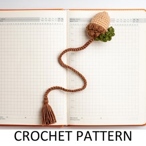 Oak Acorn Bookmark Crochet Pattern PDF. Easy Beginner Crocheting Tutorial Cute Amigurumi Craft Gift For Kids, Teens, Girls, Boys, Book Lover