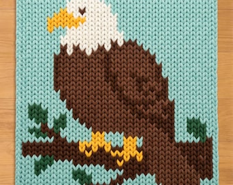 Bald Eagle on a Branch Finger Knitting Pattern. Chunky Knit Blanket Pattern