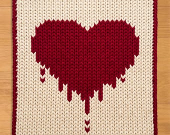 Bleeding Heart Finger Knitting Pattern. Chunky Knit Blanket Pattern. Chunky Blanket Pattern