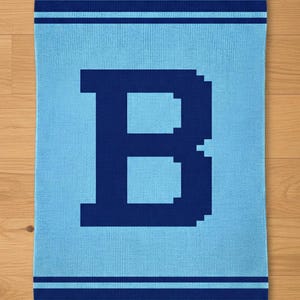 Patrón para tejer a mano con la letra inicial B. Patrón para manta de punto grueso. Monograma con mayúscula.