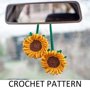 Sunflower Crochet Pattern. Crochet Car Hanger. Crochet Car Hanging Accessories. Car Rear View Mirror Charm. Flower Ornaments