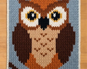 Owl on a Branch Finger Knitting Pattern. Animal Chunky Knit Blanket Pattern.