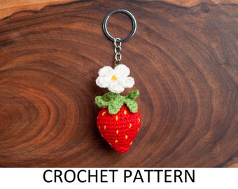 Strawberry Keychain Crochet Pattern PDF. Cute Amigurumi Key Holder Accessory. Cool Berry and Flower Charm Gift For Teenagers. Bag Decor