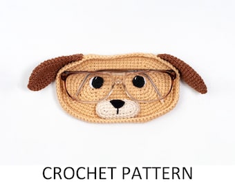 Dog Crochet Glasses Holder Pattern. Animal Crochet Eye Glass Holder. DIY Case For Eyeglasses. Crochet Hook Holder. Crochet Sunglasses Holder