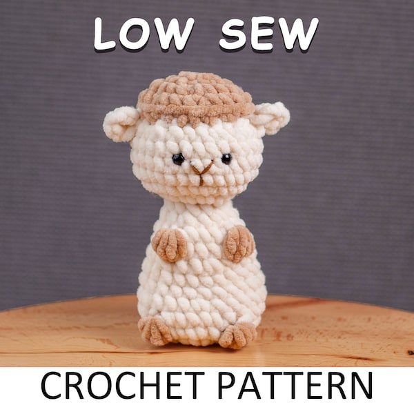 Sheep Crochet Pattern Low Sew PDF. Cute Stuffed Plush Amigurumi Animal Plushie Soft Toy. Funny Fluffy Young Lamb Domestic Farm Pet Mammal