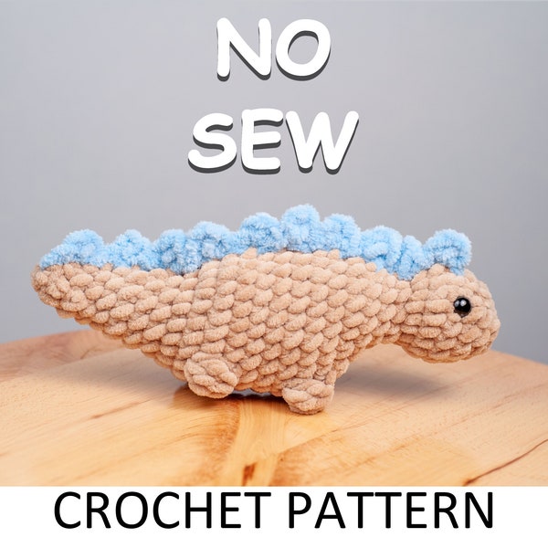 Stegosaurus Dinosaur No Sew Crochet Pattern PDF. Cute Stuffed Plush No Sew Crochet Pattern Amigurumi Dino Animal Plushie Soft Toy