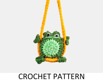 Frog Crochet Pattern. Crochet Car Hanger. Toad Plush Pattern. Frog on a Swing Car Charm. Amigurumi Plushie Animal Pattern