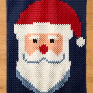 Santa Claus Finger Knitting Pattern. Christmas Chunky Chenille Yarn Knit Blanket Pattern
