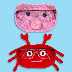 Pig and Crab Crochet Glasses Holder Pattern Bundle. Cute Animal Glasses Holder Crochet Pattern. Sunglasses Holder. Eyeglass Holder Pattern
