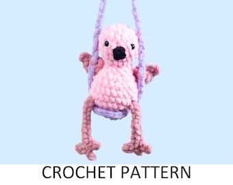 Patrón de dije de crochet de flamenco en un columpio en PDF. Percha de coche de pájaro de ganchillo. Bonitos accesorios para coche, adorno para espejo retrovisor Interior, colgante