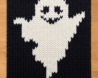 Halloween Ghost Finger Knitting Pattern. Chunky Chenille Yarn Knit Blanket Pattern. Dia De Los Muertos