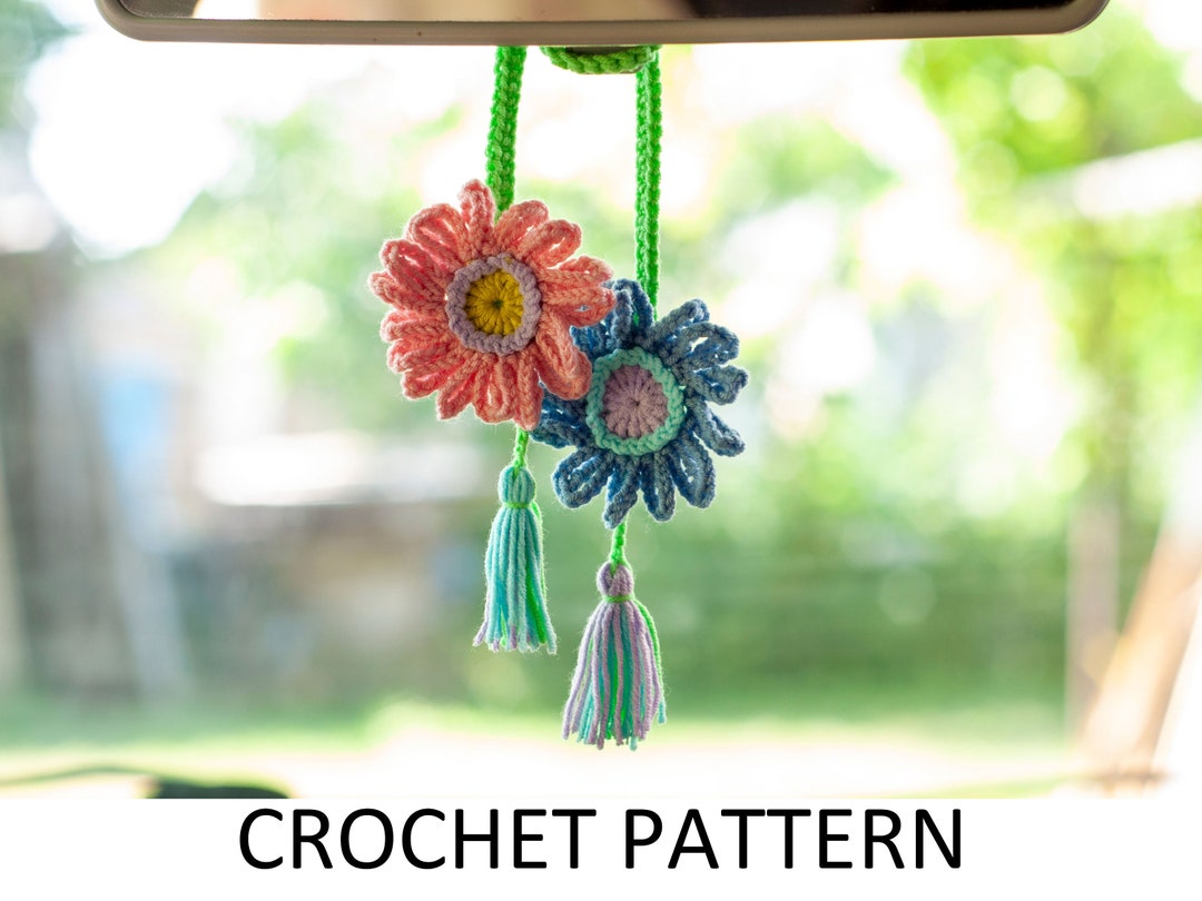 Gerbera Flower Crochet Charm Pattern PDF. Rear View Mirror Car Hanging ...