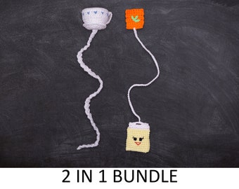 2 Crochet Bookmark Pattern Bundle. Teacup and Saucer, Tea Bag Amigurumi Crochet Bookmarker. Handmade Book Accessories. Tea Lover Gift