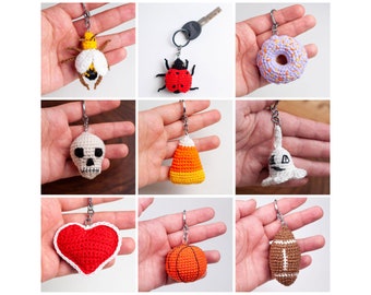 9 Keychain Crochet Bundle Pattern. Amigurumi keychain pattern. Crocheted keychain charm amigurumi bundle. Crochet gift pattern. Easy crochet