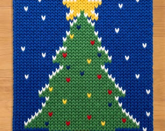 Snowy Christmas Tree Finger Knitting Pattern. Chunky Knit Blanket Pattern. Chunky Blanket Pattern