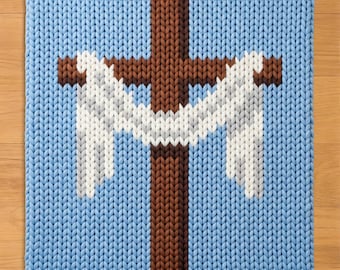 Cross with White Cloth Finger Knitting Pattern. Chunky Knit Blanket Pattern. Chunky Blanket Pattern