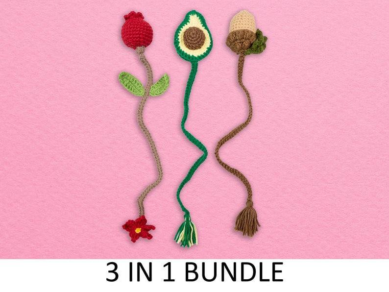 Bookmark Crochet Patterns Bundle. Pomegranate Bookmark Pattern, Avocado