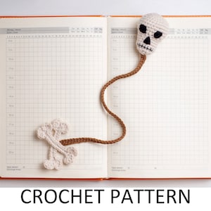 Skull and Bones Bookmark Crochet Pattern. Crochet Halloween Bookmark. Crochet Skull Pattern. Crochet Bones Pattern
