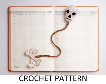 Skull and Bones Bookmark Crochet Pattern. Crochet Halloween Bookmark. Crochet Skull Pattern. Crochet Bones Pattern