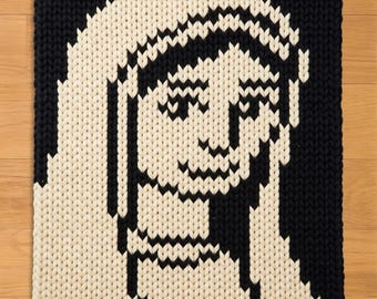 The Blessed Mother Finger Knitting Pattern. Chunky Knit Blanket Pattern. Holy Mary Christian Chunky Blanket Pattern
