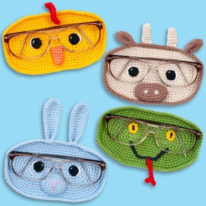 Crochet Glasses Holder Pattern Bundle. Cow, Chicken, Bunny, Snake Animal Glasses Holder Crochet Pattern. Sunglasses Holder. Eyeglass Holder