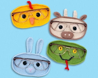Crochet Glasses Holder Pattern Bundle. Cow, Chicken, Bunny, Snake Animal Glasses Holder Crochet Pattern. Sunglasses Holder. Eyeglass Holder