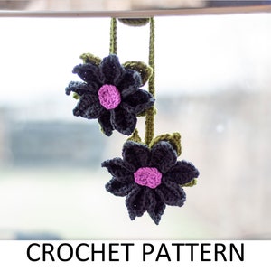 Gothic Black Flower Crochet Pattern. Halloween Crochet Car Hanger Pattern. Crochet Car Hanging Accessories. Car Rear View Mirror Charm