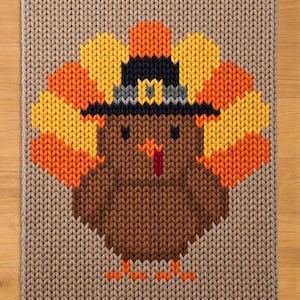 Turkey Finger Knitting Pattern. Thanksgiving Chunky Chenille Yarn Knit Blanket Pattern