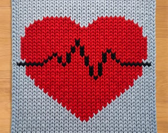 Heart Sinus Rhythm Heart Finger Knitting Pattern. Chunky Knit Blanket Pattern. Chunky Blanket Pattern