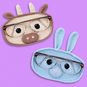 Bunny and Cow Crochet Glasses Holder Pattern Bundle. Cute Animal Glasses Holder Crochet Pattern. Sunglasses Holder. Eyeglass Holder Pattern