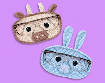 Bunny and Cow Crochet Glasses Holder Pattern Bundle. Cute Animal Glasses Holder Crochet Pattern. Sunglasses Holder. Eyeglass Holder Pattern