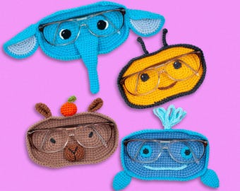 Crochet Glasses Holder Pattern Bundle. Capybara, Whale, Elephant, Bee Animals Crochet Eye Glass Holder. Sunglasses Holder. Crochet Holder