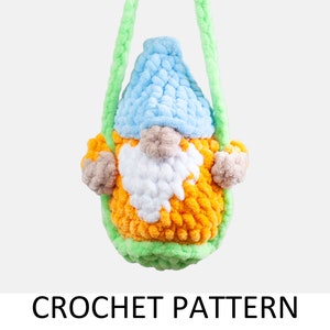 Gnome on a Swing Crochet Charm Pattern PDF. Crochet Car Hanger. Cute Car Accessories Interior Rear View Mirror Ornament Hanging. DIY Gift