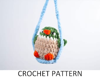 Wilde eend-haakpatroon. Gehaakte autohanger. Gehaakt pluche vogelpatroon. Vogel op een schommel auto-bedel. Patroon amigurumi knuffeldiertje