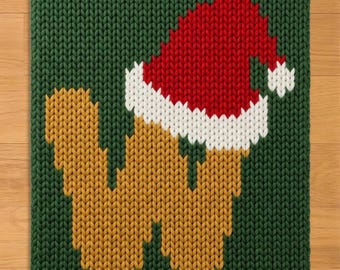 Christmas Initial Letter W Finger Knitting Pattern. Chunky Knit Blanket Pattern. Monogram Capital Letter