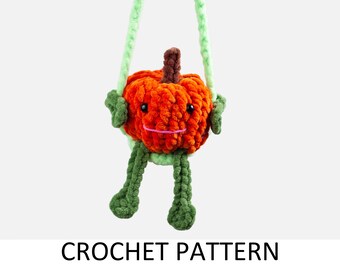 Pumpkin on a Swing Crochet Charm Pattern PDF. Halloween Crochet Car Hanger. Thanksgiving Car Hanging Accessories. Amigurumi Plush Charm