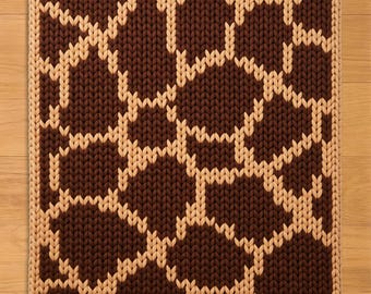 Giraffe Print Finger Knitting Pattern. Chunky Chenille Yarn Knit Blanket Pattern. African Safari Animal