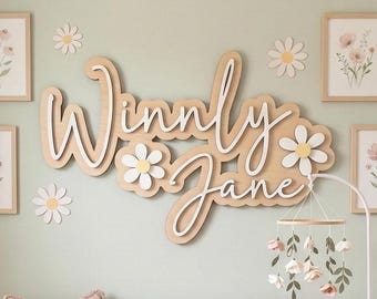Girls Wood Name Sign with Daisies | Custom Name Sign | Girls Nursery | Girls Room Decor