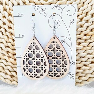 Rattan Teardrop Earrings - Gorgeous & Light Weight - Women's Wood Jewelry - Birthday Gift Ideas - Christmas Gifts