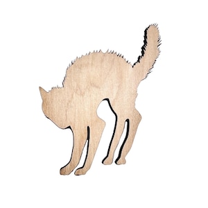 Small Halloween Scaredy Cat | Spooky Black Cat Wood Craft Cutout | Halloween Wood Shapes