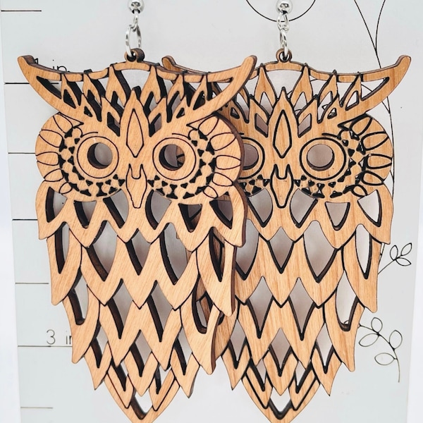 Owl Earrings - Gorgeous & Light Weight - Women's Wood Jewelry - Birthday Gift Ideas - Christmas Gifts