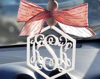 Personalized Monogram Car Charm | Rearview Mirror Ornament | Ribbon & Bead Car Charm | Vehicle Mirror Hanger | Car Accessories | Bag Charms