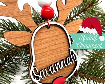Personalized Rudolf Ornament | Christmas Ornament | Custom Name | Wood Christmas Decor | Christmas Handmade Ornaments| Holiday Decor