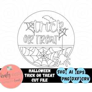 Halloween Trick or Treat Door Hanger File | Halloween SVG | Trick or Treat SVG | Spider Web SVG | Bats Cut Files | Laser Cutting | Digital