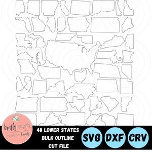 48 Stati inferiori - File SVG di contorno / File di taglio degli Stati Uniti / File vettoriali di stato / Vettore di paese / Mappa Clip Art - File digitale - Facile e pulito