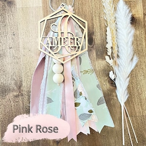 Pink Rose Bag Tassel | Boho Bag Tassel | Fall Bag Tassel | Bogg Bag | Fabric Bag Tassel | Bag Tassel Monogram