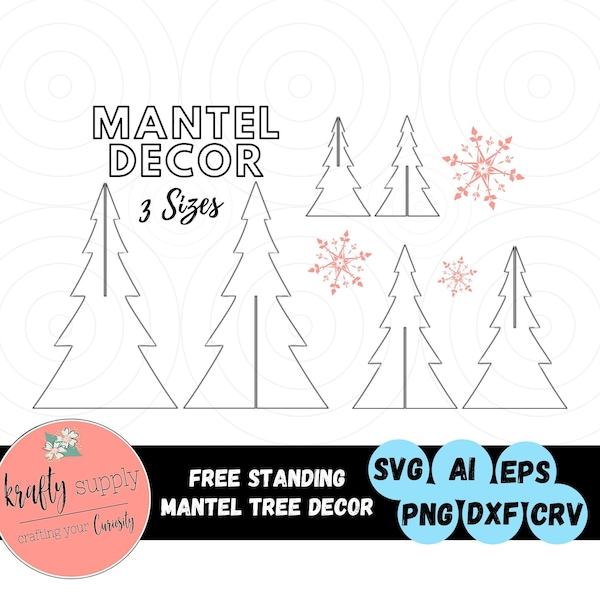 Christmas Tree Mantel Decor Files | Set of 3 Sizes | Free Standing Christmas Trees SVG |  Vector Files | Laser Cutting | Digital Download